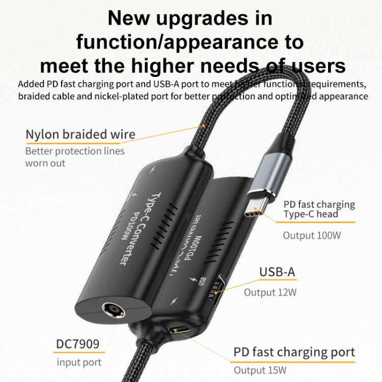 + Type-C + USB Female to Type-C Multifunction Apapter, DC5521 / 5525, DC7406, DC7909, Square Port