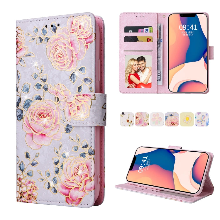 Bronzing Painting RFID Leather Case, For iPhone 14, For iPhone 14 Plus, For iPhone 14 Pro, For iPhone 14 Pro Max