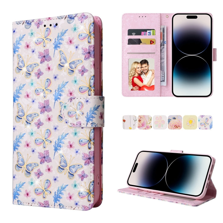 Bronzing Painting RFID Leather Case, For iPhone 14, For iPhone 14 Plus, For iPhone 14 Pro, For iPhone 14 Pro Max