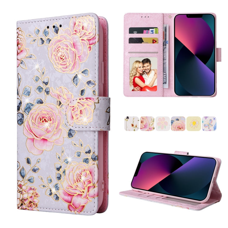 Bronzing Painting RFID Leather Case, For iPhone 13 mini, For iPhone 13, For iPhone 13 Pro, For iPhone 13 Pro Max