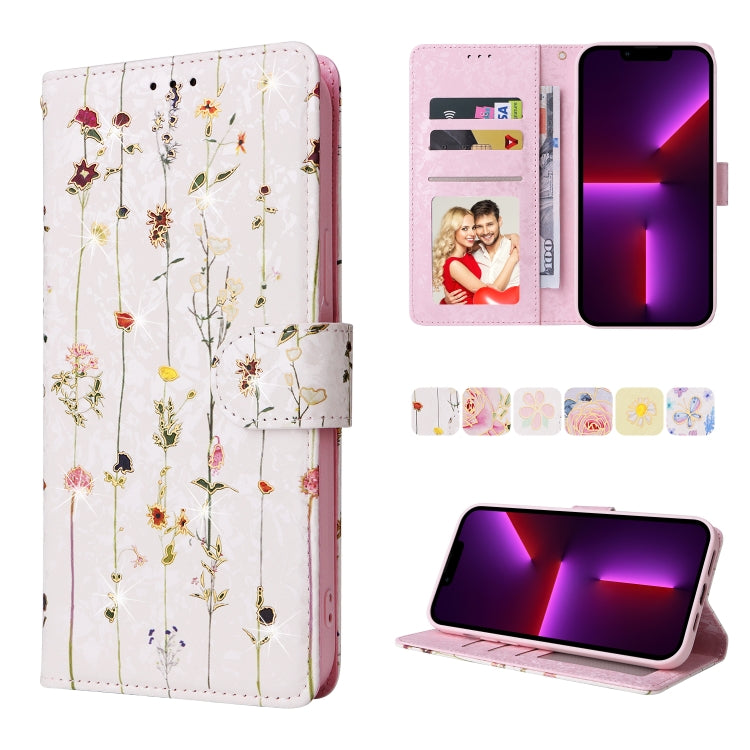 Bronzing Painting RFID Leather Case, For iPhone 13 mini, For iPhone 13, For iPhone 13 Pro, For iPhone 13 Pro Max