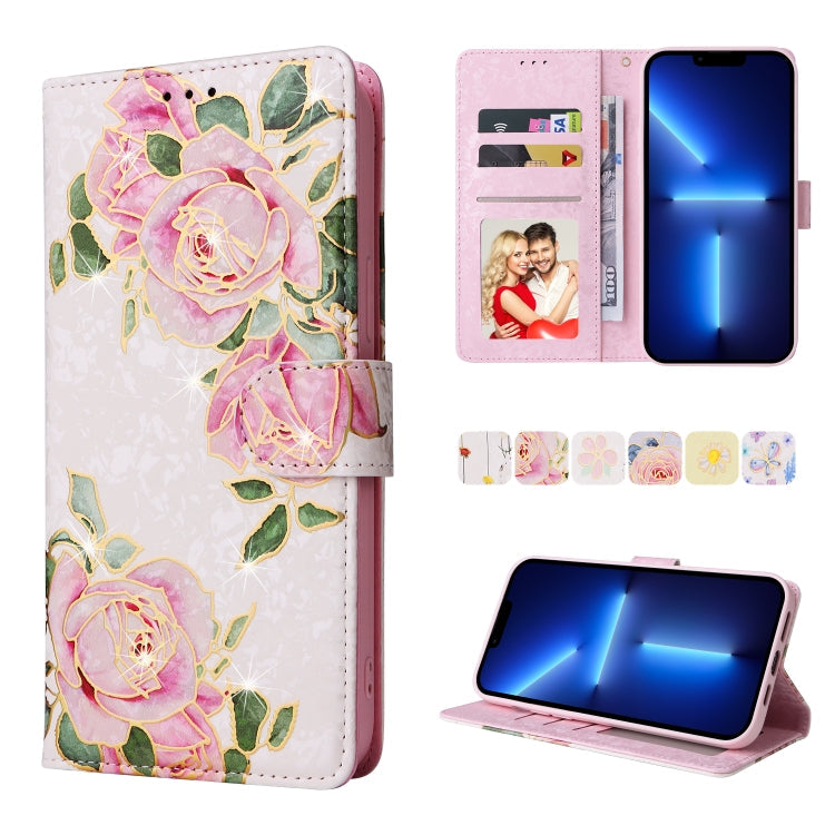 Bronzing Painting RFID Leather Case, For iPhone 13 mini, For iPhone 13, For iPhone 13 Pro, For iPhone 13 Pro Max
