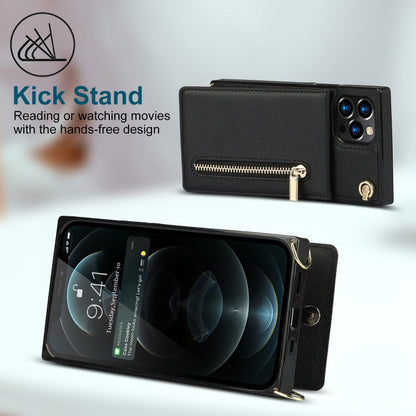 Cross-body Zipper Square Phone Case with Holder, For iPhone 14, For iPhone 14 Plus, For iPhone 14 Pro, For iPhone 14 Pro Max