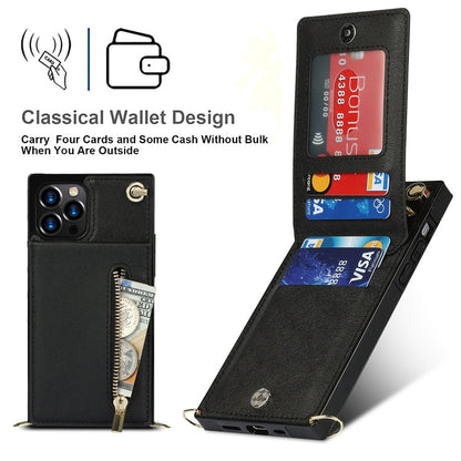 Cross-body Zipper Square Phone Case with Holder, For iPhone 14, For iPhone 14 Plus, For iPhone 14 Pro, For iPhone 14 Pro Max
