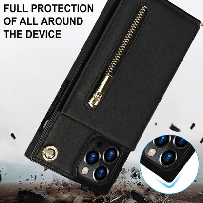 Cross-body Zipper Square Phone Case with Holder, For iPhone 14, For iPhone 14 Plus, For iPhone 14 Pro, For iPhone 14 Pro Max