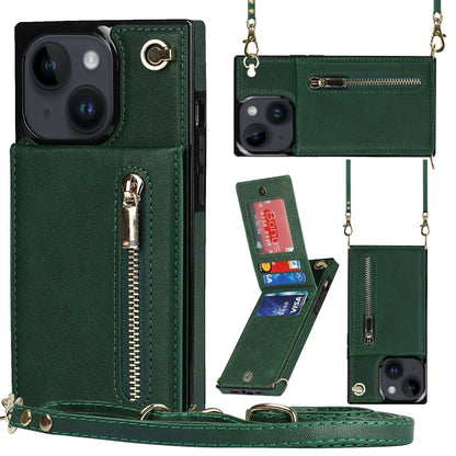 Cross-body Zipper Square Phone Case with Holder, For iPhone 14, For iPhone 14 Plus, For iPhone 14 Pro, For iPhone 14 Pro Max