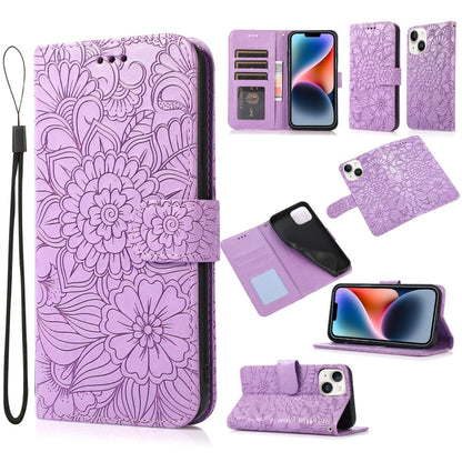 Skin Feel Embossed Sunflower Horizontal Leather Case, For iPhone 14, For iPhone 14 Plus, For iPhone 14 Pro, For iPhone 14 Pro Max