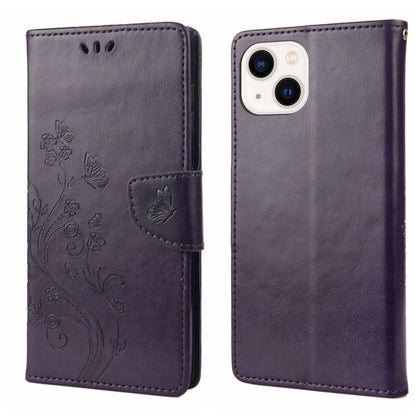 Butterfly Flower Pattern Flip Leather Phone Case, For iPhone 14, For iPhone 14 Plus, For iPhone 14 Pro