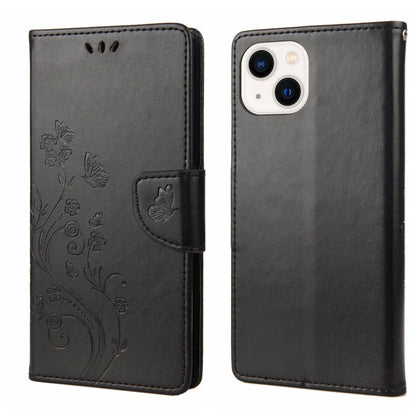 Butterfly Flower Pattern Flip Leather Phone Case, For iPhone 14, For iPhone 14 Plus, For iPhone 14 Pro