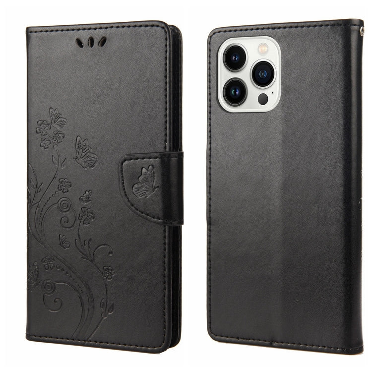 Butterfly Flower Pattern Flip Leather Phone Case, For iPhone 14, For iPhone 14 Plus, For iPhone 14 Pro