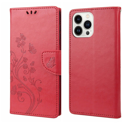 Butterfly Flower Pattern Flip Leather Phone Case, For iPhone 14 Pro Max