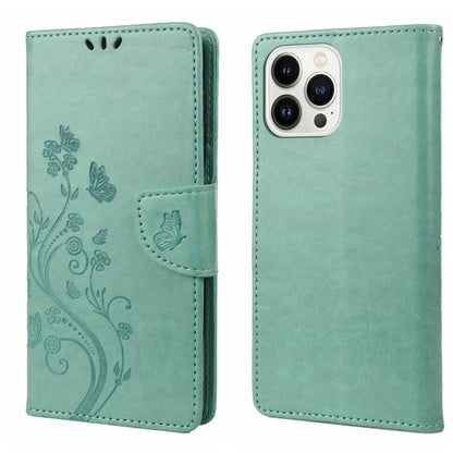 Butterfly Flower Pattern Flip Leather Phone Case, For iPhone 14 Pro Max
