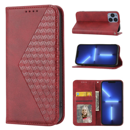 Cubic Grid Calf Texture Magnetic Closure Leather Phone Case, For iPhone 14, For iPhone 14 Plus, For iPhone 14 Pro, For iPhone 14 Pro Max