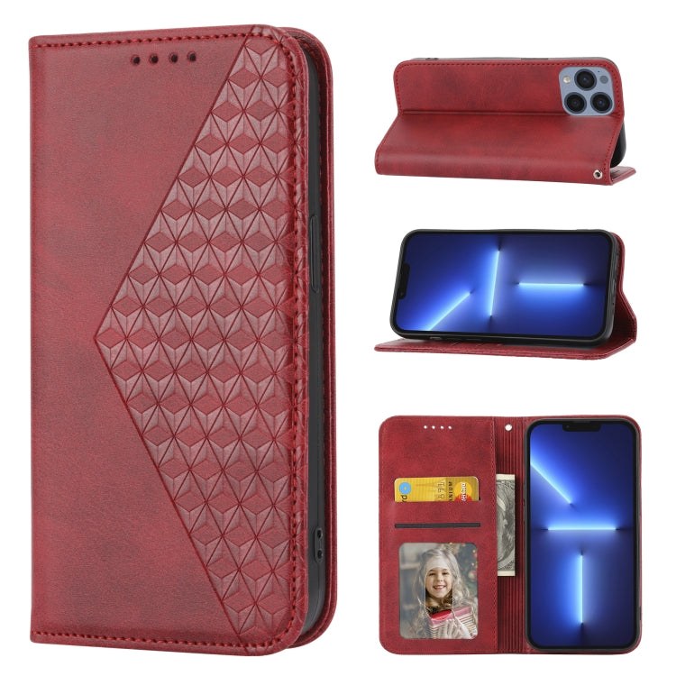 Cubic Grid Calf Texture Magnetic Closure Leather Phone Case, For iPhone 13 mini, For iPhone 13, For iPhone 13 Pro, For iPhone 13 Pro Max