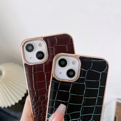 Crocodile Texture Genuine Leather Nano Electroplating Phone Case, For iPhone 14 Pro, For iPhone 14 Pro Max, For iPhone 13 Pro Max, For Motorola Moto Razr 2022