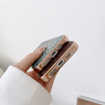Crocodile Texture Genuine Leather Nano Electroplating Phone Case, For iPhone 14 Pro, For iPhone 14 Pro Max, For iPhone 13 Pro Max, For Motorola Moto Razr 2022