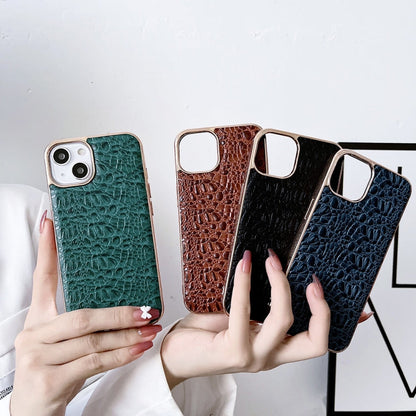 Sky Series Nano Electroplating Genuine Leather Phone Case, For iPhone 14 Pro Max