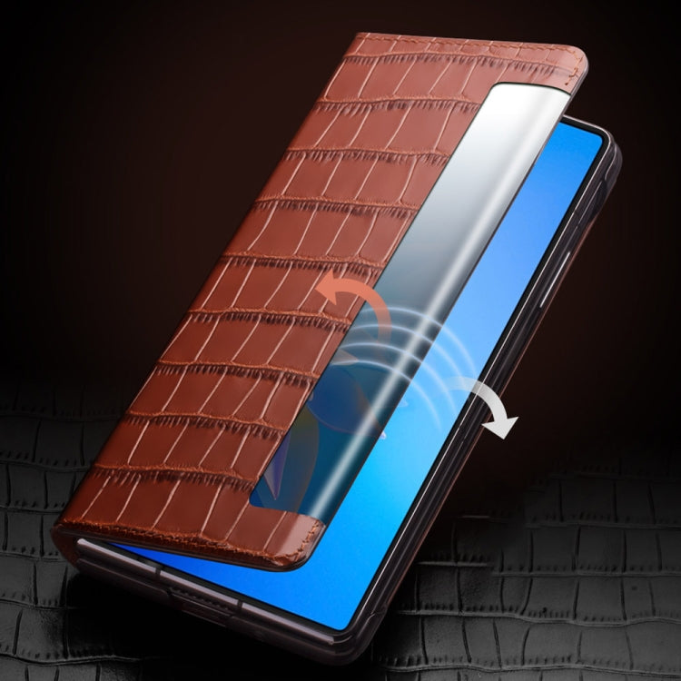 QIALINO Crocodile Pattern Side Window View Genuine Leather Phone Case, For Huawei Mate X2