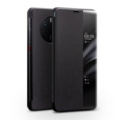 QIALINO Genuine Leather Side Window View Smart Phone Case, For Huawei Mate 50 Pro, For Huawei Mate 50, For Huawei P30, For Huawei P50, For Huawei P50 Pro