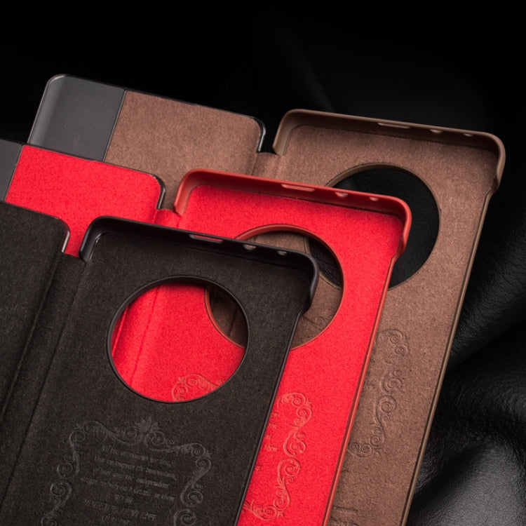 QIALINO Genuine Leather Side Window View Smart Phone Case, For Huawei Mate 50 Pro, For Huawei Mate 50, For Huawei P30, For Huawei P50, For Huawei P50 Pro