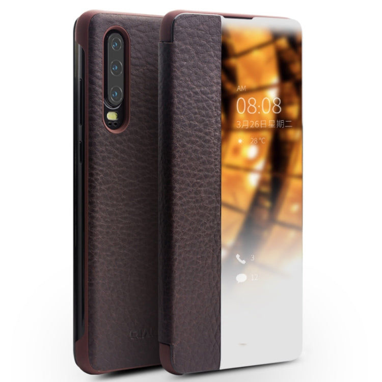 QIALINO Genuine Leather Side Window View Smart Phone Case, For Huawei Mate 50 Pro, For Huawei Mate 50, For Huawei P30, For Huawei P50, For Huawei P50 Pro