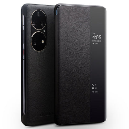 QIALINO Genuine Leather Side Window View Smart Phone Case, For Huawei Mate 50 Pro, For Huawei Mate 50, For Huawei P30, For Huawei P50, For Huawei P50 Pro