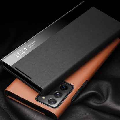 QIALINO Genuine Leather Side Window View Smart Phone Case, For Samsung Galaxy Note20 Ultra, For Samsung Galaxy S21 5G, For Samsung Galaxy S21+ 5G