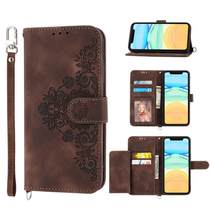 Skin-feel Flowers Embossed Wallet Leather Phone Case, For iPhone 13 Pro Max, For iPhone 13 Pro, For iPhone 13, For iPhone 13 mini