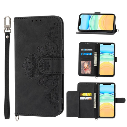 Skin-feel Flowers Embossed Wallet Leather Phone Case, For iPhone 13 Pro Max, For iPhone 13 Pro, For iPhone 13, For iPhone 13 mini