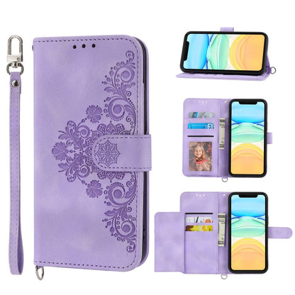 Skin-feel Flowers Embossed Wallet Leather Phone Case, For iPhone 12 Pro Max, For iPhone 12 / 12 Pro, For iPhone 12 mini, For iPhone 11 Pro Max