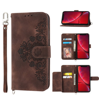 Skin-feel Flowers Embossed Wallet Leather Phone Case, For iPhone XR, For iPhone SE 2022 / SE 2020 / 8 / 7, For iPhone 8 Plus / 7 Plus