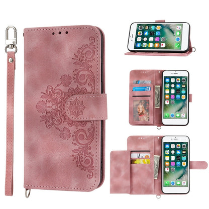 Skin-feel Flowers Embossed Wallet Leather Phone Case, For iPhone XR, For iPhone SE 2022 / SE 2020 / 8 / 7, For iPhone 8 Plus / 7 Plus