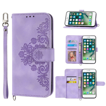 Skin-feel Flowers Embossed Wallet Leather Phone Case, For iPhone XR, For iPhone SE 2022 / SE 2020 / 8 / 7, For iPhone 8 Plus / 7 Plus