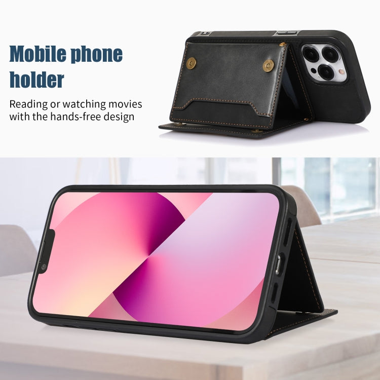 Three-fold RFID Leather Phone Case with Lanyard, For iPhone 13 Pro Max, For iPhone 14, For iPhone 14 Plus, For iPhone 14 Pro