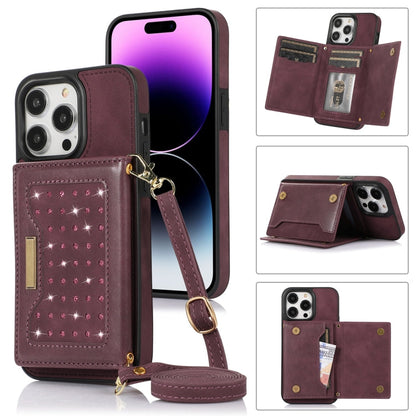 Three-fold RFID Leather Phone Case with Lanyard, For iPhone 13 Pro Max, For iPhone 14, For iPhone 14 Plus, For iPhone 14 Pro