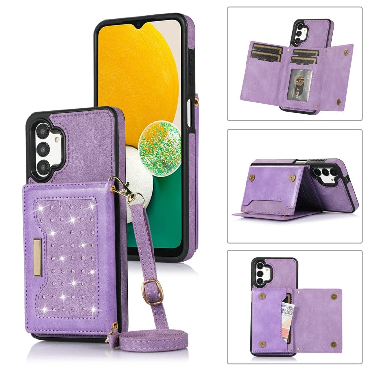 Three-fold RFID Leather Phone Case with Lanyard, For Samsung Galaxy A12, For Samsung Galaxy A13 4G/A13 5G, For Samsung Galaxy A51 4G, For Samsung Galaxy A53 5G, For Samsung Galaxy A52 5G/A52s 5G