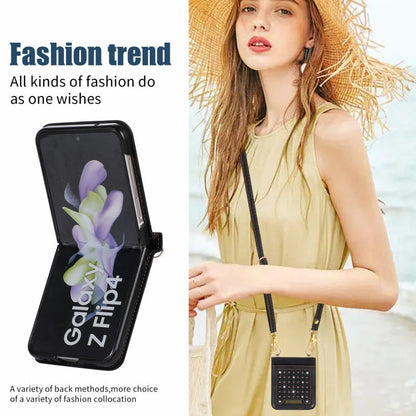 Three-fold RFID Leather Phone Case with Lanyard, For Samsung Galaxy Z Flip3 5G, For Samsung Galaxy Z Flip4, For Samsung Galaxy Note20 Ultra, For Samsung Galaxy S20