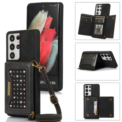 Three-fold RFID Leather Phone Case with Lanyard, For Samsung Galaxy S21 Ultra, For Samsung Galaxy S22+, For Samsung Galaxy S21+, For Samsung Galaxy S21 FE