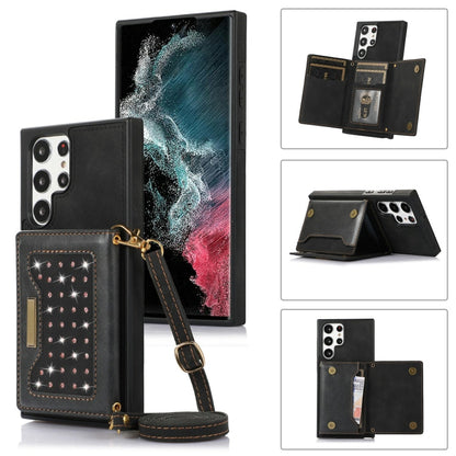 Three-fold RFID Leather Phone Case with Lanyard, For Samsung Galaxy S22 Ultra, For iPhone 12 Pro