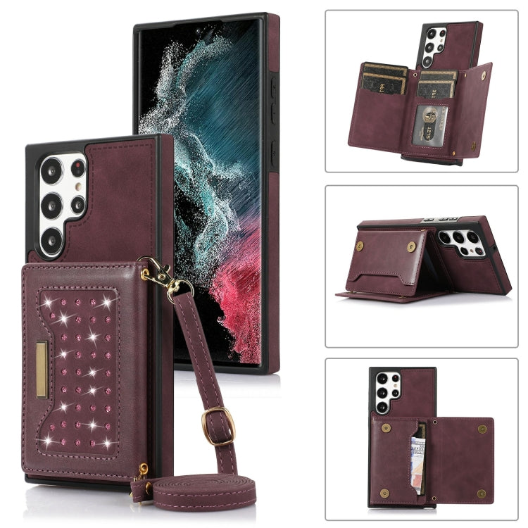 Three-fold RFID Leather Phone Case with Lanyard, For Samsung Galaxy S22 Ultra, For iPhone 12 Pro