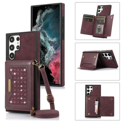 Three-fold RFID Leather Phone Case with Lanyard, For Samsung Galaxy S22 Ultra, For iPhone 12 Pro