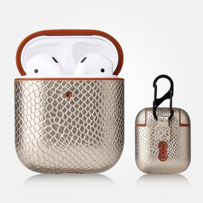 Anti-fall Snakeskin Texture PU Leather Protective Case with Carabiner, For AirPods Pro, For AirPods 1 & 2