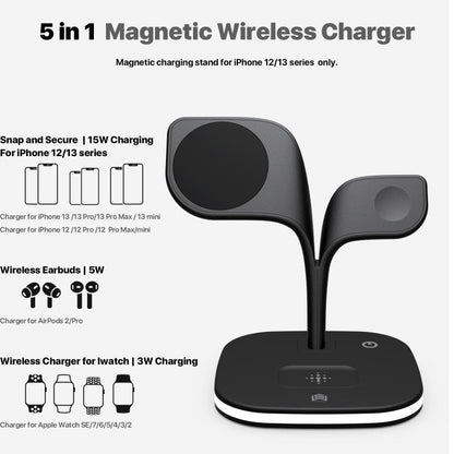 YM-UD22 15W 5 in 1 Magnetic Wireless Charger with Stand Function