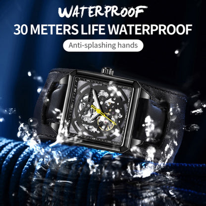 Ochstin 7237 Business Leather Wrist Wrist Waterproof Luminous Skeleton Mechanical Watch