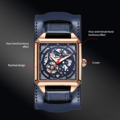 Ochstin 7237 Business Leather Wrist Wrist Waterproof Luminous Skeleton Mechanical Watch
