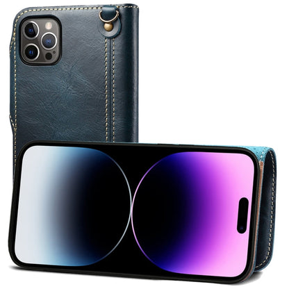 Denior Oil Wax Cowhide Magnetic Button Genuine Leather Case, For iPhone 14 Pro Max, For iPhone 14 Pro, For iPhone 14, For iPhone 14 Plus, For iPhone 13 Pro Max, For iPhone 13 Pro