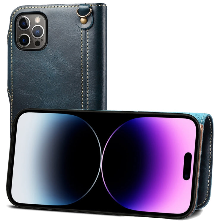 Denior Oil Wax Cowhide Magnetic Button Genuine Leather Case, For iPhone 14 Pro Max, For iPhone 14 Pro, For iPhone 14, For iPhone 14 Plus, For iPhone 13 Pro Max, For iPhone 13 Pro