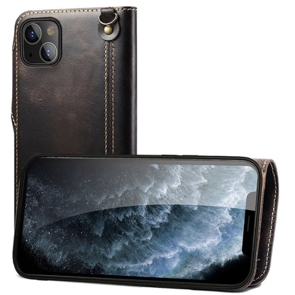 Denior Oil Wax Cowhide Magnetic Button Genuine Leather Case, For iPhone 14 Pro Max, For iPhone 14 Pro, For iPhone 14, For iPhone 14 Plus, For iPhone 13 Pro Max, For iPhone 13 Pro