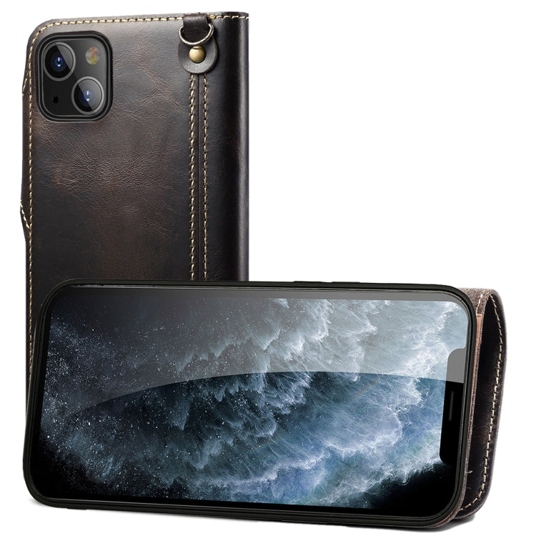 Denior Oil Wax Cowhide Magnetic Button Genuine Leather Case, For iPhone 14 Pro Max, For iPhone 14 Pro, For iPhone 14, For iPhone 14 Plus, For iPhone 13 Pro Max, For iPhone 13 Pro