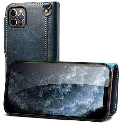 Denior Oil Wax Cowhide Magnetic Button Genuine Leather Case, For iPhone 14 Pro Max, For iPhone 14 Pro, For iPhone 14, For iPhone 14 Plus, For iPhone 13 Pro Max, For iPhone 13 Pro